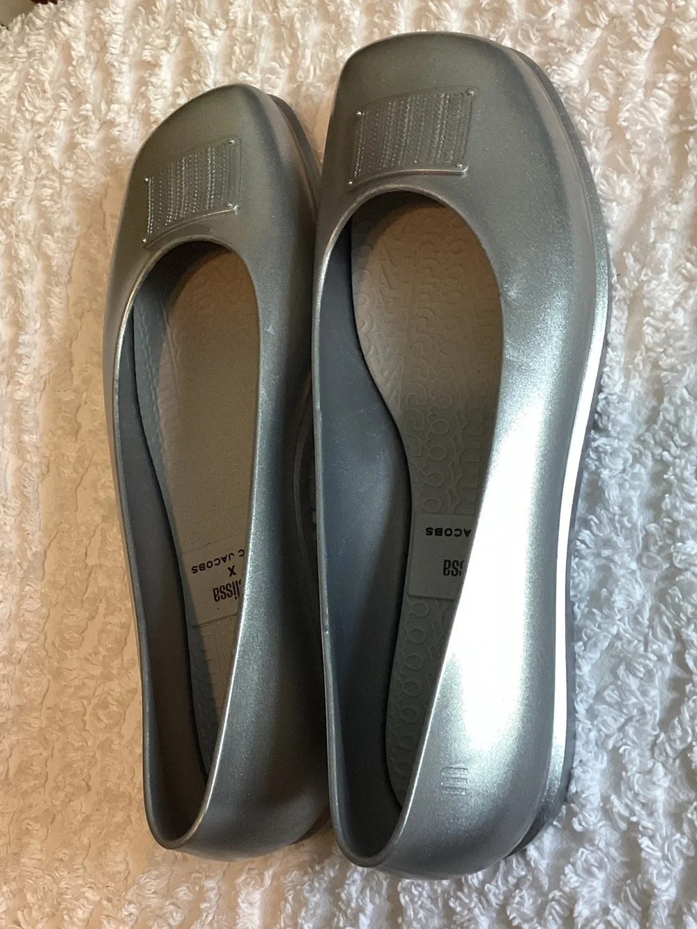 Melissa x Marc Jacobs Ruby Ballet Flats – Silver Jelly Shoes – Women’s Size 10